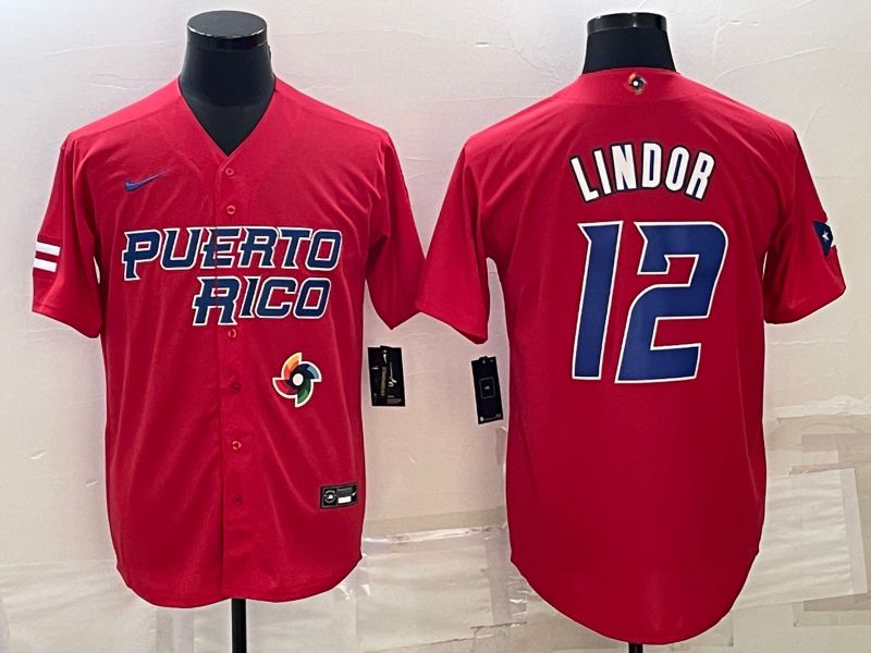 Men 2023 World Cub #12 Lindor Red Nike MLB Jersey7->more jerseys->MLB Jersey